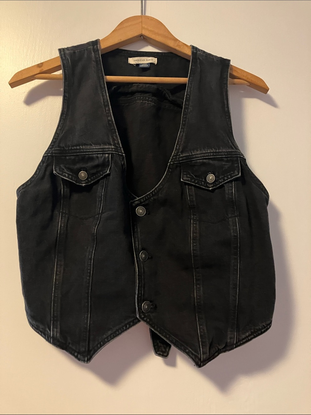 American Eagle Black Denim Vest with Label Detail